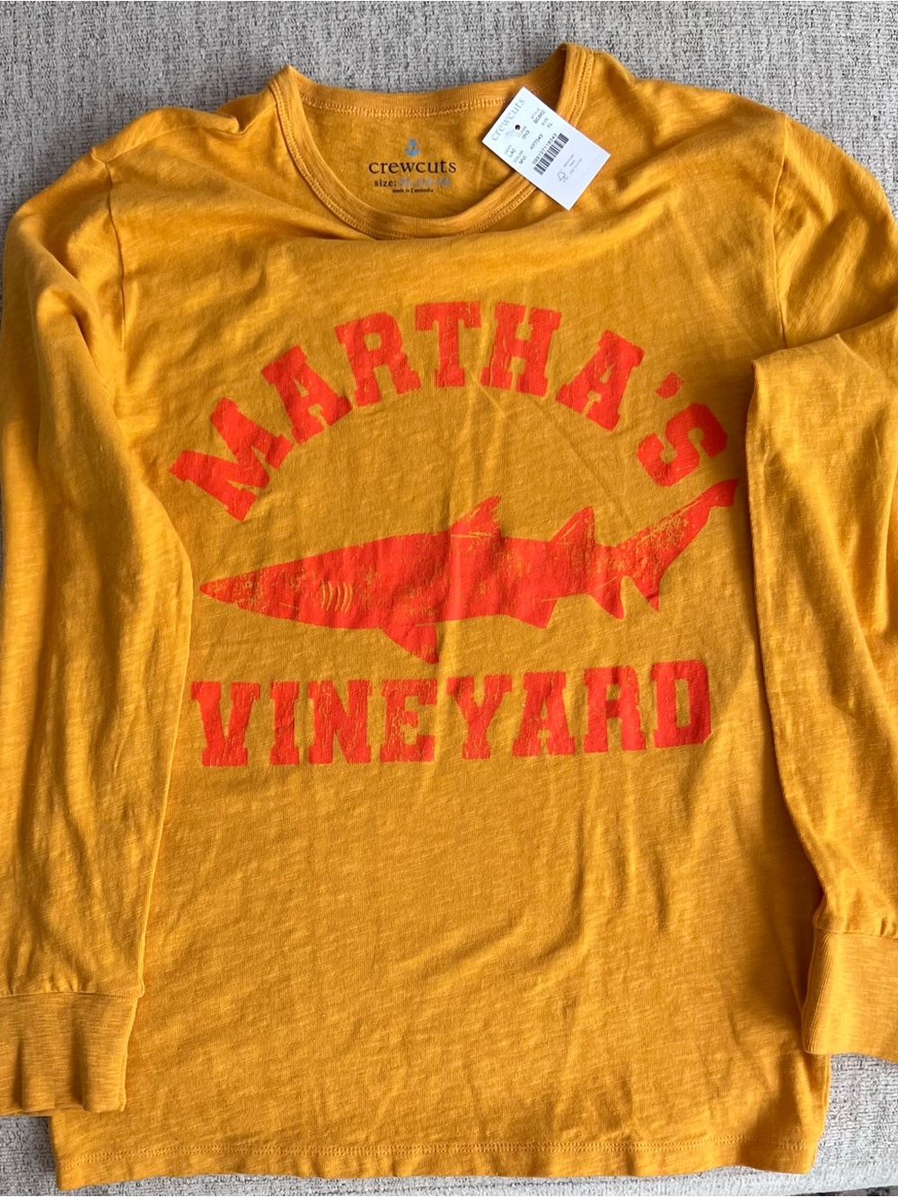 Crewcuts Yellow-Orange Long Sleeve Tee with Red Graphic Shark